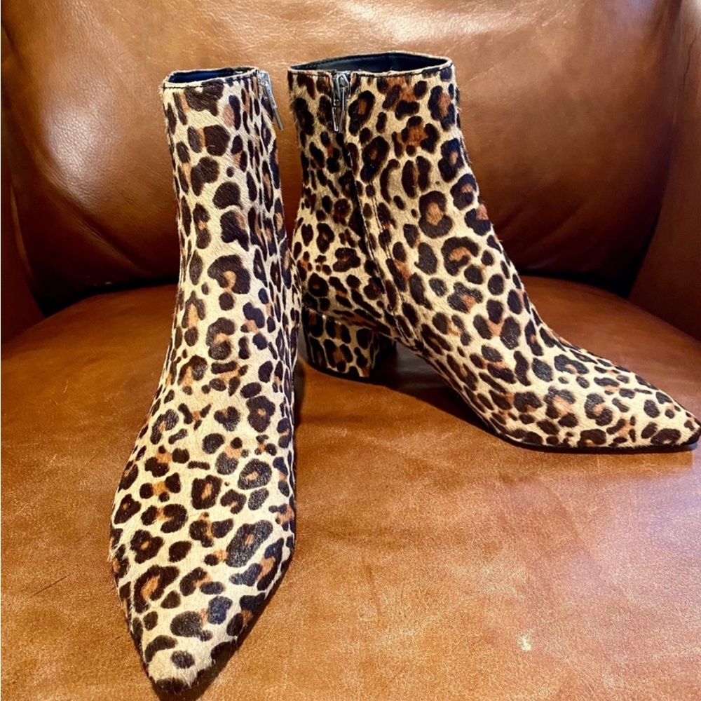 Dolce Vita leopard print ankle boots.